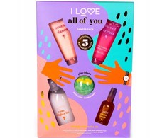 All Of You Set I Love: Coconut Kisses Hydrating Losjonas kūnui, 75 ml + Pina Colada Bath Bomb, 120 g + Golden Sands Refreshing Body Purškiklis, 100 ml + Sweet Treats Hydrating Dušo želė For All Skin Types, 75 ml + Cosy Night's Hydrating Dušo želė For All Skin T
