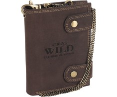 Always Wild Patraukli vyriška odinė piniginė su žalvarine grandinėle. Visada Laukinis
