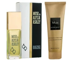 Set Alyssa Ashley: Musk Eau De Toilette Unisex, 100 ml + Musk Shimmering Losjonas kūnui, 250 ml