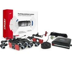 Parkavimo pagalbos sistema su garso signalu, 8 juodi jutikliai, vidinis montavimas 16,5 mm AMIO-02254