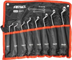 Žiedinių raktų rinkinys, lenkti 6-22 mm, 8 vnt., AMIO-04196