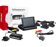 Amio Parkavimo pagalbos sistema TFT02 4,3" su HD-308-LED kamera, 4 juodi jutikliai, sunkvežimiams