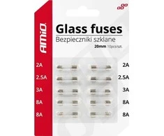 Mini stikliniai saugikliai 20 mm, 10 vnt. rinkinys amio-02394