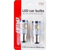 LED lemputės Canbus 3020 24SMD 1157 Bay15D P21/5W baltos 12V 24V amio-02798