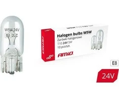 Halogeninės lemputės w5w t10 5w w2.1x9.5d 24v 10 vnt. (e8) amio-01002