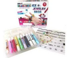 Vitražinių dažų rinkinys ICE JEWELERY, Amos, 10 spalvų po 10,5ml + 3 apyrankės + 5 žiedai
