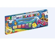Vitražinių dažų rinkinys GD22P10, Amos, 9 spalvos po 22ml + 40ml juodos spalvos kontūras