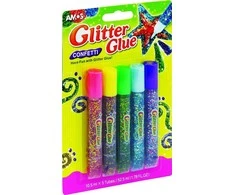 Klijų su blizgučiais rinkinys CONFETTI GCF10B5, Amos, 5 spalvos po 10,5ml