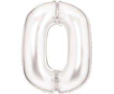 AMSCAN folijos balionas numeris 0 satino baltas 86cm 9917292
