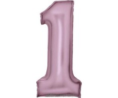 AMSCAN folijos balionas Nr. 1, satinas, pastelinė rožinė, 86cm, supakuota, 9917323