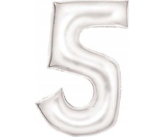 AMSCAN folijos balionas numeris 5 satino baltas 86cm 9917297