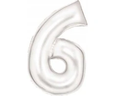AMSCAN folijos balionas numeris 6 satino baltas 86cm 9917298