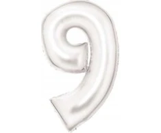 AMSCAN folijos balionas numeris 9 satino baltas 86cm 9917301