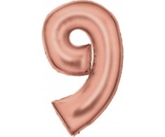 AMSCAN folijos balionas numeris 9 satino rožinis auksas 86cm 9917321