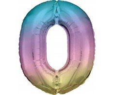 AMSCAN folijos balionas didelis skaičius 0 Vaivorykštės pastelė 70x86cm N34 supakuota 9909708
