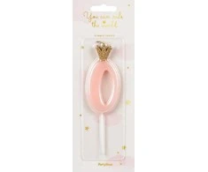 PartyDeco Žvakutė Skaičius su karūna, rausva 9,5cm, Skaičius: 9