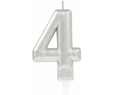 AMSCAN žvakė „Number 4“ su sidabrine rankena, 9,3 cm