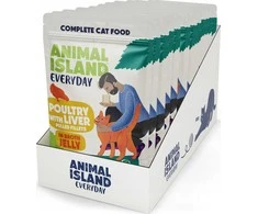 ANIMAL ISLAND Kasdienis paukštiena ir kepenėlės drebučiuose - šlapias kačių ėdalas - 12 x 85 g