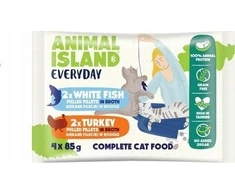 Drėgnas Kačių Maistas - Animal Island Kasdienis Su Kalakutiena ir Balta Žuvimi 4 x 85g