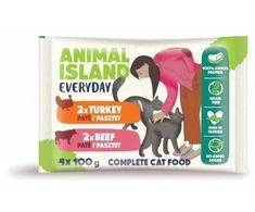 Gyvūnų maistas - ANIMAL ISLAND Pate jautiena/kalakutiena drėgnas maistas 4x100g
