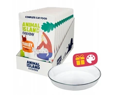 ANIMAL ISLAND Everyday kalakutiena in broth Box – šlapias kačių maistas – 12x85g + lėkštutė dovanų