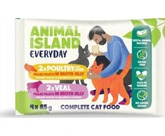 ANIMAL ISLAND Everyday – šlapias kačių ėdalas su veršiena ir paukštiena bei kepenėlėmis – 4 x 85 g