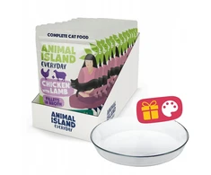 ANIMAL ISLAND Everyday vištiena su ėriena in broth Box – šlapias kačių maistas – 12x85g + lėkštutė dovanų