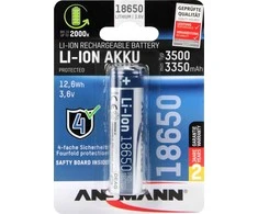 Akumuliatorius 18650 3.6V 3500mAh Li-Ion su integruotu krovimo valdikliu PCM ANSMANN