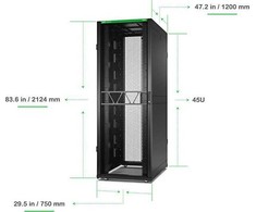 APC „NetShelter SX“ serverių stelažas, 2 kartos, 45U, 2124 aukščio x 750 pločio x 1200 gylio mm, su šonais, juodas