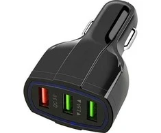 Automobilinis USB įkroviklis PLS34F su 3xUSB QC 3.0, juodas