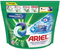 Ariel All-in-1 PODs +Touch of Fresh Air Lenor Skalbimo Kapsulės, 36 Skalb