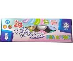 Astra Farby plakatowe pastelowe 12 kolorów x 20 ml STANDART BOX (auksinė, sidabrinė) JM 301123021