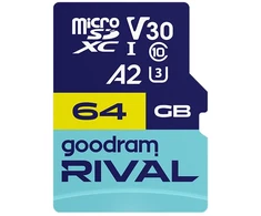 Atminties kortelė GOODRAM RIVAL M2AA 64 GB Micro SDXC V30 A2 UHS-I U3 + adapteris (GGSM2AA-0640R12)