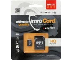 IMRO atminties kortelė Micro SD 64GB 100MB/s class 10 UHS 3 su adapteriu SD