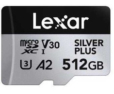 Atminties kortelė Karta Lexar Professional Sidabrinis Plus Micro SDXC 512 GB 10 klasės UHS-I/U3 A2 V30 (LMSSIPL512G-BNANG)