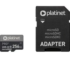 Atminties kortelė Atminties korta Platinet MicroSD 256GB (class10 UHS-III 90MB/S) + SD Adapteris