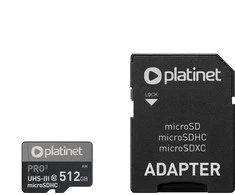 Atminties korta Platinet MicroSD 512GB (class10 UHS-III 90MB/S) + SD Adapteris