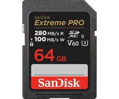 Atminties kortelė SanDisk 64GB Extreme Pro 280/100MB/s V60 UHS-II SDXC kortelė