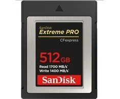 Atminties kortelė SanDisk Extreme PRO CFexpress B tipo kortelė, 512 GB, 1700 MB/s skaitymo greitis, 1200 MB/s rašymas