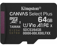 Atminties kortelė Kingston Canvas Select Plus Micro SDXC 64 GB UHS-I/U1 A1 V10 (SDCS3/64GBSP) kortelė