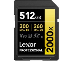 „Professional Lexar 2000x SDXC 512 GB“ 10 klasės UHS-II/U3 V90 (LSD2000512G-RNNNG) atminties kortelė