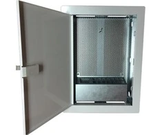 Korpusas/vietinė spintelė, multimedija 350x250x90, įleidžiama, perforuotos durys, 1 x lizdas. elektra, 14x lizdai Keystone ALANTEC