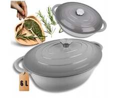 HAGE Ketaus kepimo skarda, emaliuota, 6 l, dangtis 34 cm, pilka indukcinė orkaitė