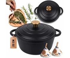 Atusa Emaliuotas ketaus puodas 22cm 3L HAGE juodas matinis (DQ22-blackmatt)
