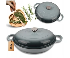 Atusa EMALIOWANY Puodas ŻELIWNY PŁASKI 30cm 3L HAGE SEA SALT