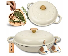 Atusa Žemas emaliuotas ketaus PUODAS Indukcinis HAGE Orkaitė 30 cm 3L Kremas