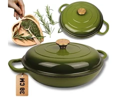 Atusa Emaliuotas plokščias ketaus puodas alyvuogių spalvos 30 cm 3 L HAGE