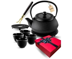 Atusa Plieninis arbatinukas juodas 900ml su filtru ir puodeliais (PC1212Black)