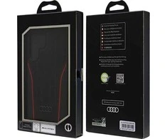 Audi Genuine Leather MagSafe S24 Ultra S928 juodos spalvos-red kietas dėklas AU-TPUPCS24U-R8/D3-RD