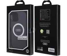 Audi IML Big Logo MagSafe Dėklas Apple iPhone 15 / 14 / 13 6.1″ juodos spalvos hardcase AU-IMLMIP15-Q5/D2-BK